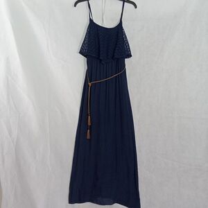 Trixxi‎ Women  Small Blue with braided belt long tank top dress lace